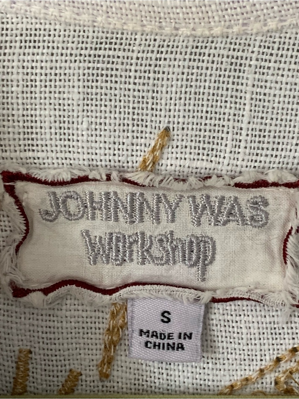 Johnny Was White Embroidered Linen Jean Jacket with Multicolor Motifs - Picture 10 of 10